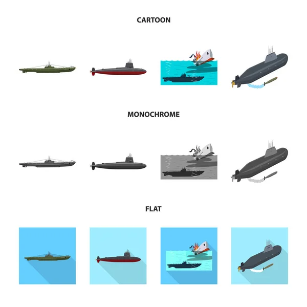 Projeto vetorial de guerra e sinal de navio. Conjunto de ilustrações vetoriais de guerra e frota . —  Vetores de Stock