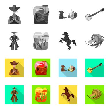 Vektör tasarım Texas ve tarih simgesi. Teksas ve kültür stok vektör çizim seti.