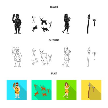 Evrim vektör illüstrasyon ve neolitik logo. Web için evrim ve ilkel stok sembolü koleksiyonu.