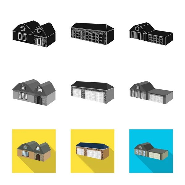 Illustration vectorielle de la façade et du logo du logement. Collection d'illustrations vectorielles des façades et des infrastructures . — Image vectorielle