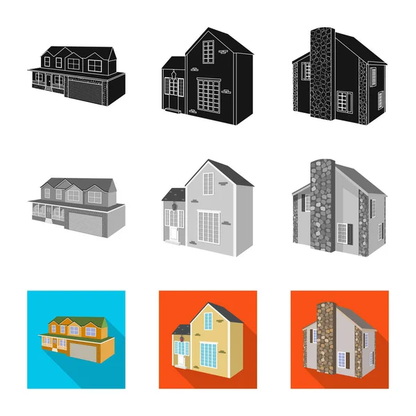 Cephe ve konut simge vektör çizimi. Web için cephe ve altyapı hisse senedi simgesi kümesi.