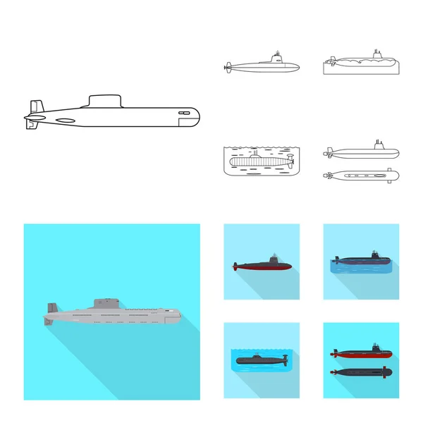 Objeto isolado de guerra e símbolo de navio. Conjunto de ícone de vetor de guerra e frota para estoque . — Vetor de Stock