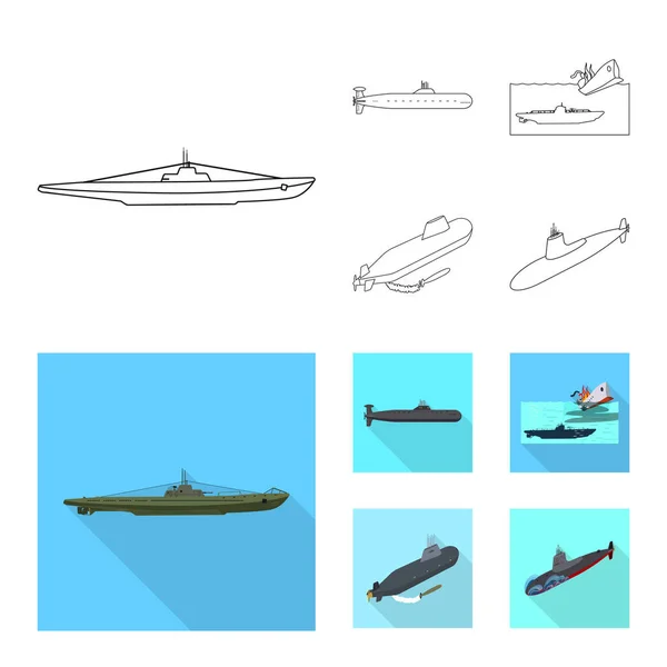 Objeto isolado de guerra e sinal de navio. Conjunto de ilustrações vetoriais de guerra e frota . — Vetor de Stock