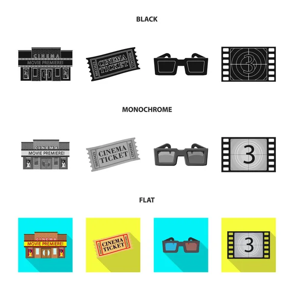 Illustrazione vettoriale della televisione e simbolo delle riprese. Raccolta di icone vettoriali televisive e di visione per stock . — Vettoriale Stock