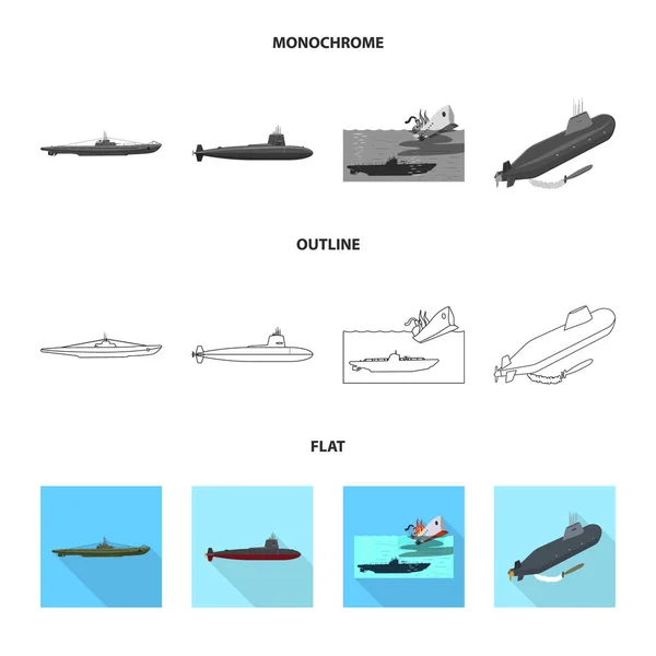 Vektor design av krig och fartyget symbol. Uppsättning av krig och flottan vektor ikon för lager. — Stock vektor