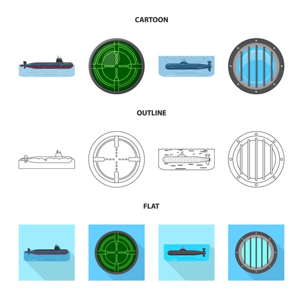 Vektorillustration av krig och fartyget symbol. Samling av krig och flotta aktiesymbol för webben. — Stock vektor