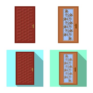 Kapı ve ön simge vektör Illustration. Kapı ve ahşap hisse senedi simgesi web için set.