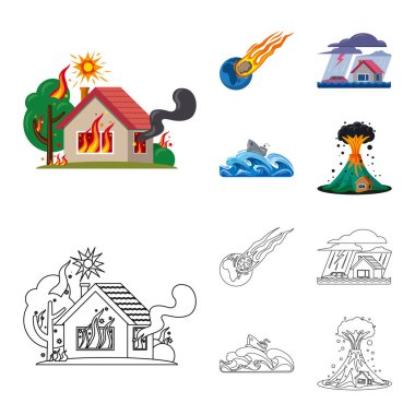 Doğal ve felaket logo vektör Illustration. Doğal kümesi ve web için risk hisse senedi simgesi.