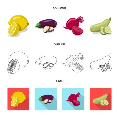 Sebze ve meyve logosu yalıtılmış nesne. Web için sebze ve vejeteryan hisse senedi simgesi kümesi.