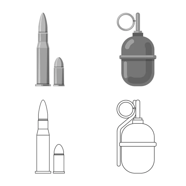 Izolovaný objekt ikony zbraní a zbraň. Sbírka zbraní a armádní vektorové ilustrace. — Stockový vektor