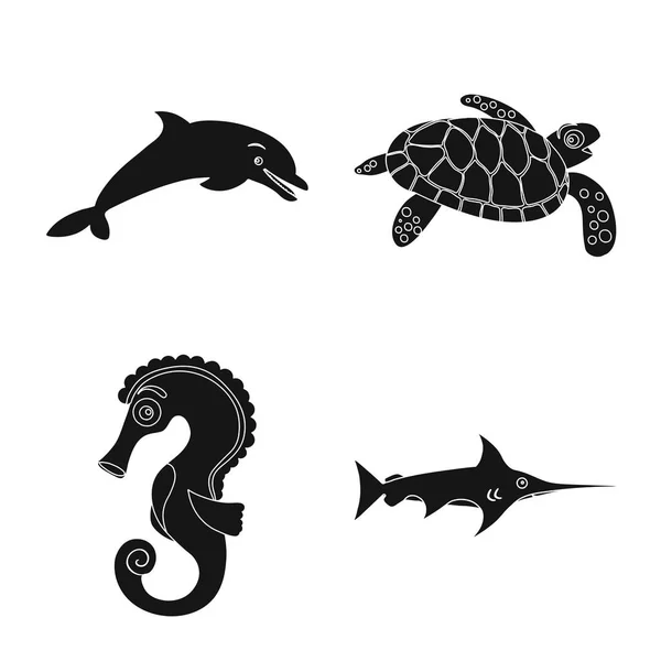 Векторная иллюстрация морского и животного логотипа. Коллекция морских и морских векторных значков для склада . — стоковый вектор