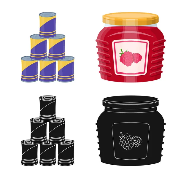 Illustrazione vettoriale di lattina e logo alimentare. Raccolta di illustrazione vettoriale del contenitore e del pacchetto . — Vettoriale Stock
