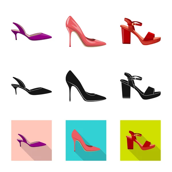 Ayakkabı ve kadın simge vektör tasarımı. Ayakkabı ve ayak hisse senedi vektör çizim topluluğu. — Stok Vektör