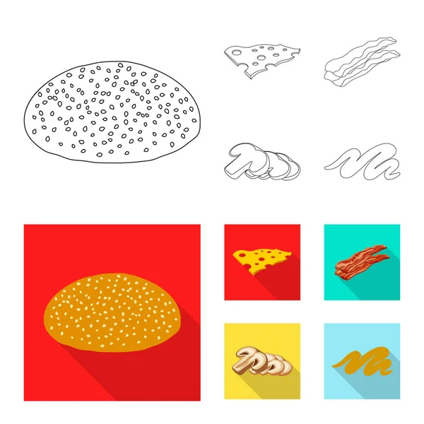 Ilustración vectorial del icono de hamburguesa y sándwich. Colección de hamburguesa y el icono del vector de rebanada para stock . — Vector de stock