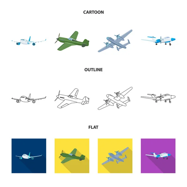 Vektordesign von Flugzeug und Transportsymbol. Set von Flugzeug und Himmelsvektorillustration. — Stockvektor