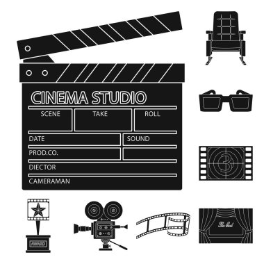 Oturum ve görüntüleme işaretinin vektör tasarımı. Stok için oturum ve tiyatro vektör simgesinin toplanması.