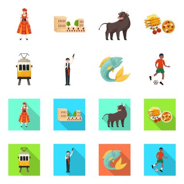 Vektör tasarımı ve tarihi logo. Stok ve ülke vektör simgesi koleksiyonu.