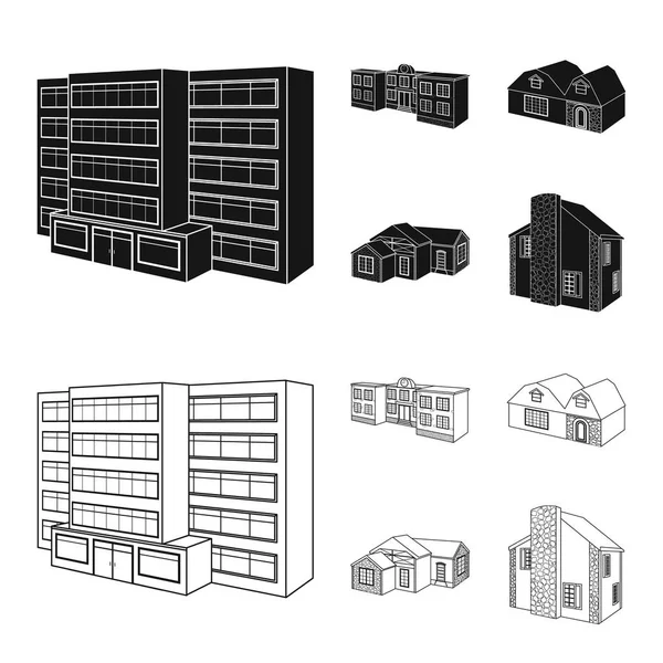 Vektorillustration von Fassade und Hausschild. Sammlung von Fassaden- und Infrastruktur-Aktiensymbolen für das Web. — Stockvektor