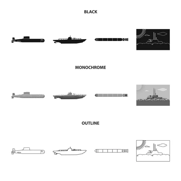 전쟁과 배 로고의 벡터 디자인입니다. 전쟁 및 재고에 대 한 함 대 벡터 아이콘의 컬렉션. — 스톡 벡터