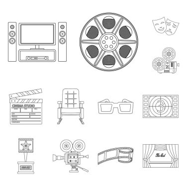 Sinematografi ve stüdyo işareti vektör illüstrasyon. Web için sinematografi ve eğlence stok sembolü seti.