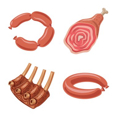 Dizayn et ve jambon işareti vektör. Et ve hisse senedi için pişirme vektör ikon koleksiyonu.