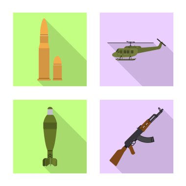 Silah ve silah simge vektör tasarımı. Web için silah ve ordu hisse senedi simgesi kümesi.