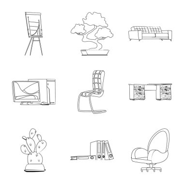 Mobilya ve iş sembolü yalıtılmış nesne. Mobilya ve ev hisse senedi simgesi web için set.
