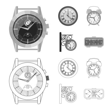 Saat ve saat simge vektör tasarımı. Hisse senedi için saat ve daire vektör simge kümesi.