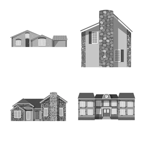 Vektorillustration des Gebäudes und des vorderen Symbols. Sammlung von Bau- und Dachbestandssymbolen für das Web. — Stockvektor