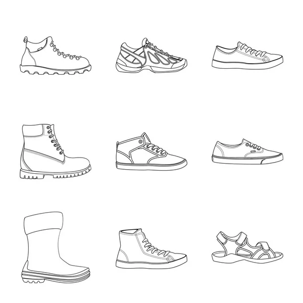 Vector design of shoe and footwear symbol. Set of shoe and foot vector icon for stock. — Stock Vector