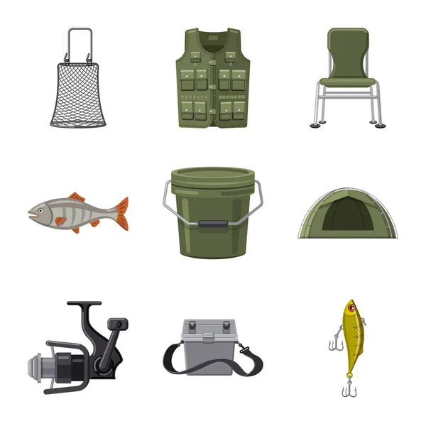 Vektor-Design von Fisch und Angelikone. Sammlung von Fisch und Ausrüstung Lagersymbol für Web. — Stockvektor