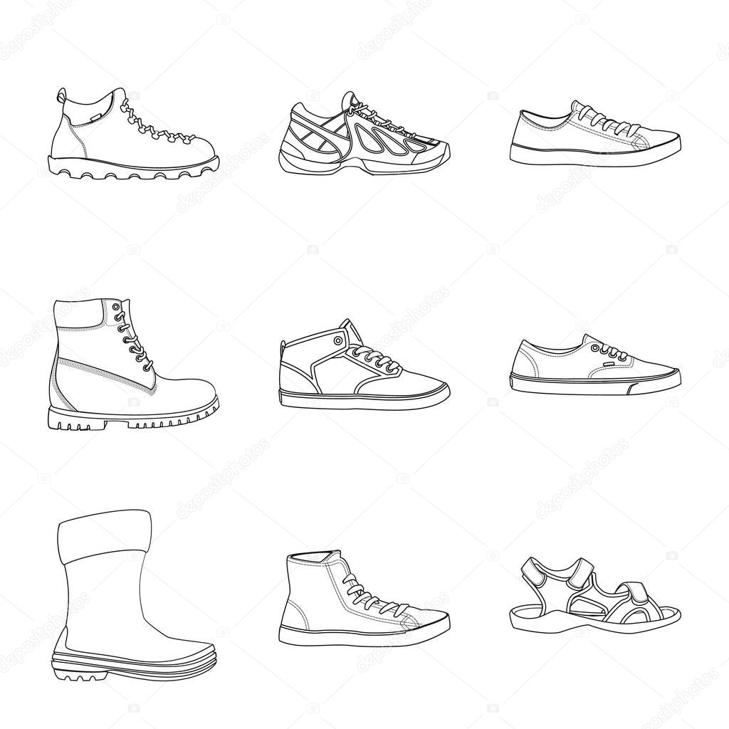 Vector illustration of shoe and footwear sign. Collection of shoe and foot stock symbol for web.