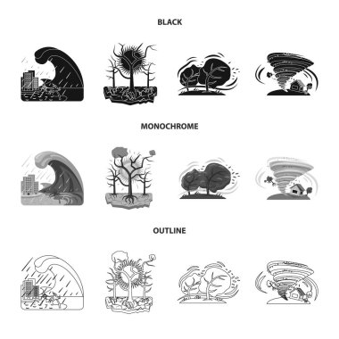 Vektör tasarım doğal ve felaket oturum açın. Doğal kümesi ve web için risk hisse senedi simgesi.