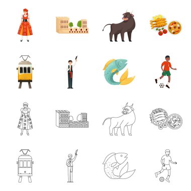 İzole nesne ve tarihi logo. Stok için toplama ve ülke vektör simgesi.