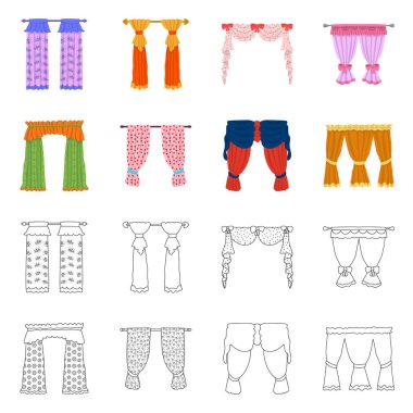 Perde ve perdeler simge vektör tasarımı. Stok perdeler ve jaluzi vektör simgesi koleksiyonu.