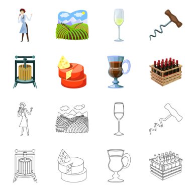 Çiftlik ve bağ logosu izole nesne. Stok için çiftlik ve ürün vektör simgesi kümesi.