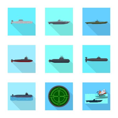 Askeri ve nükleer sembolün vektör illüstrasyonu. Web için askeri ve gemi stok sembolü toplama.