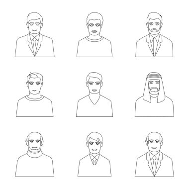 Karakter ve avatar logosuizole nesne. Stok için karakter ve kişi vektör simgesi kümesi.