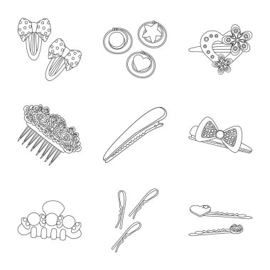 Kuaförlük ve hairclip işareti vektör tasarımı. Kuaförlük ve aksesuarları hisse senedi vektör çizim seti.