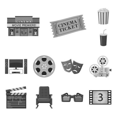 Sinematografi ve stüdyo sembolü izole nesne. Stok için sinematografi ve filme vektör simgesi seti.