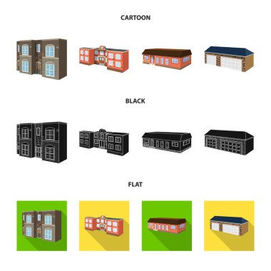 Cephe ve konut işareti tasarımı vektör. Web için cephe ve altyapı hisse senedi simgesi kümesi.