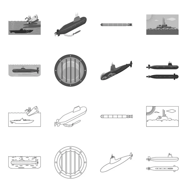 Ilustración vectorial de guerra y símbolo del barco. Conjunto de guerra y flota símbolo de stock para web . — Vector de stock
