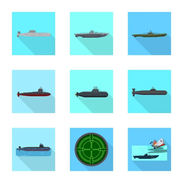 Vector illustratie van militaire en nucleaire symbool. Collectie van militaire en schip voorraad symbool voor web. — Stockvector
