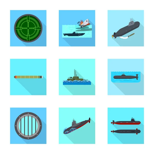 Diseño vectorial de símbolo militar y nuclear. Colección de ilustración vectorial militar y naval . — Vector de stock