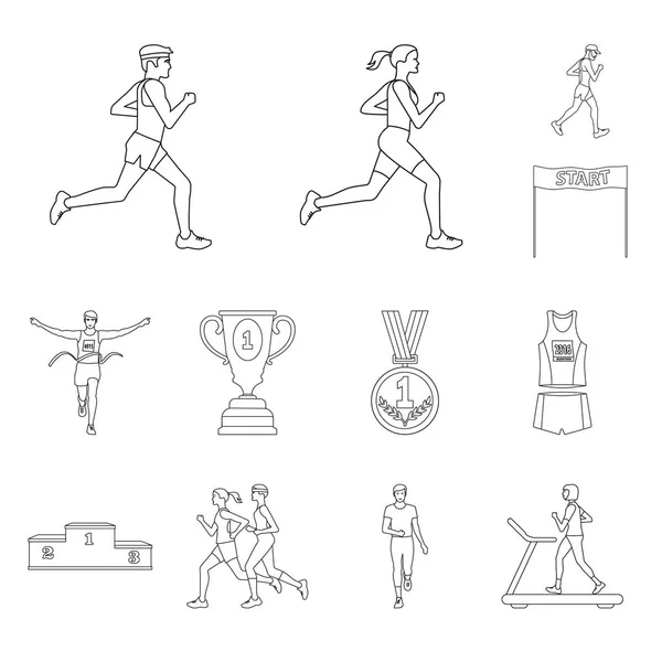 Векторная иллюстрация упражнений и символа спринтера. Набор упражнений и значок вектора марафона на складе . — стоковый вектор