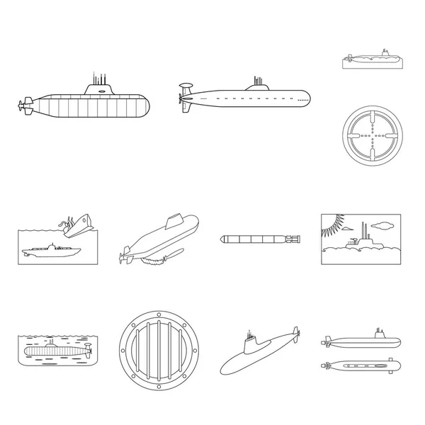 Ilustracja wektorowa z łodzi i granatowy ikona. Kolekcja z łodzi i głęboko Stockowa ilustracja wektorowa. — Wektor stockowy