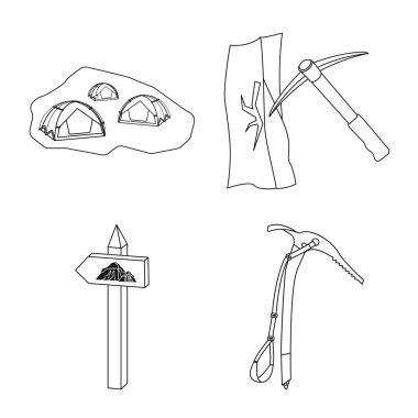 Dağcılık ve tepe simge vektör tasarımı. Kamp ve dağcılık Topluluğu web için hisse senedi simgesi.