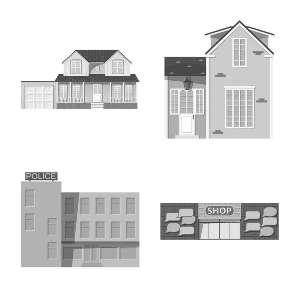 Векторное проектирование иконки здания и фасада. Коллекция векторной иконки здания и крыши для склада . — стоковый вектор