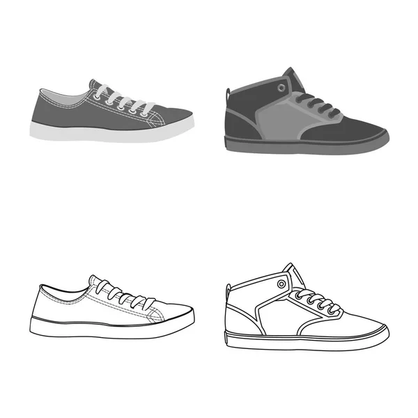 Isolerade objekt av sko och skodon tecken. Samling av skon och foten vektor ikonen för lager. Royaltyfria Stockvektorer
