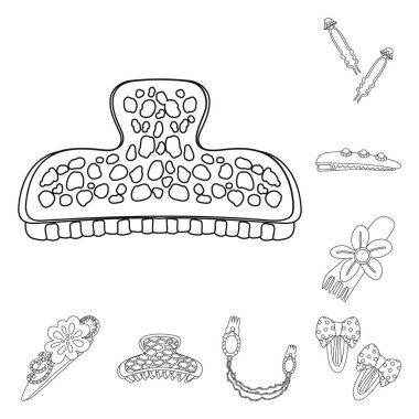 Kuaför ve saç klip logosu vektör tasarımı. Stok için Kuaför ve aksesuar vektör simgesi seti.